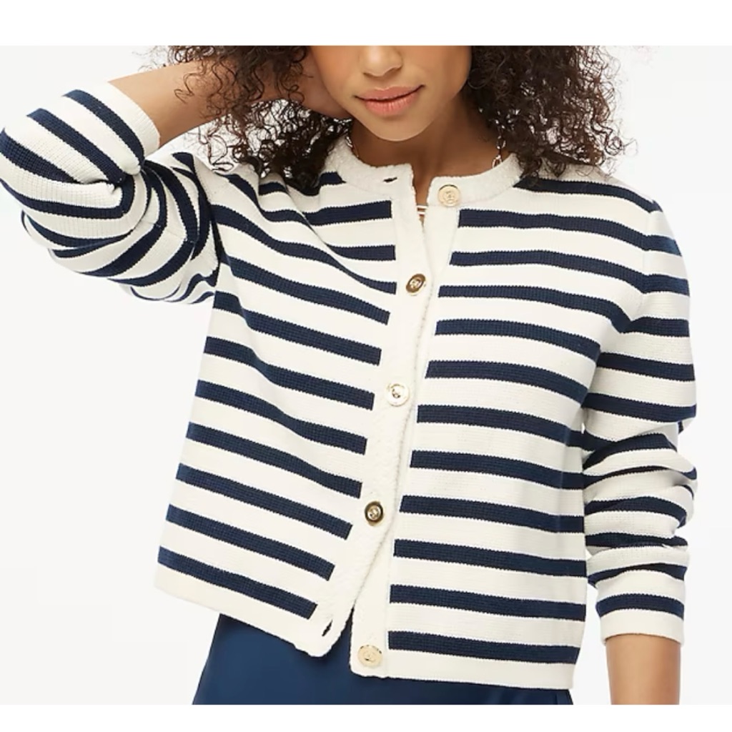 J. Crew Factory Navy And White Striped Cardigan